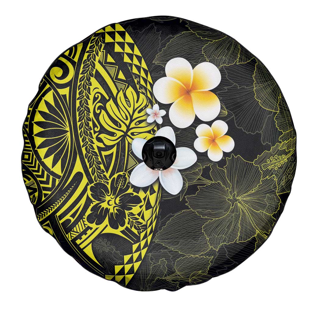 Hawaiian Hibiscus and Plumeria Polynesian Tribal Tattoo Spare Tire Cover Yellow Color LT03 - Polynesian Pride