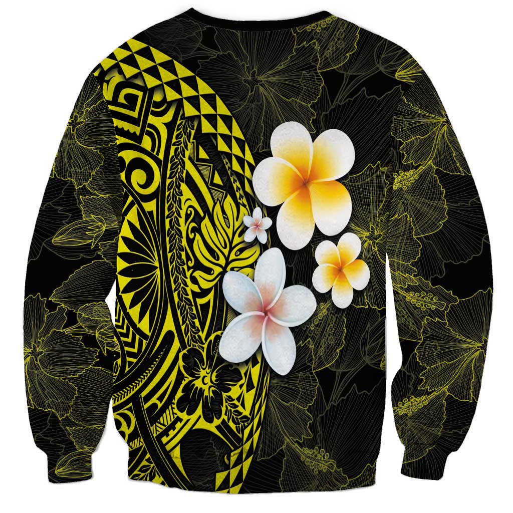 Hawaiian Hibiscus and Plumeria Polynesian Tribal Tattoo Sweatshirt Yellow Color