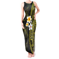 Hawaiian Hibiscus and Plumeria Polynesian Tribal Tattoo Tank Maxi Dress Yellow Color LT03 Women Yellow - Polynesian Pride