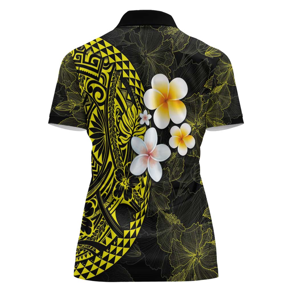 Hawaiian Hibiscus and Plumeria Polynesian Tribal Tattoo Women Polo Shirt Yellow Color LT03 - Polynesian Pride