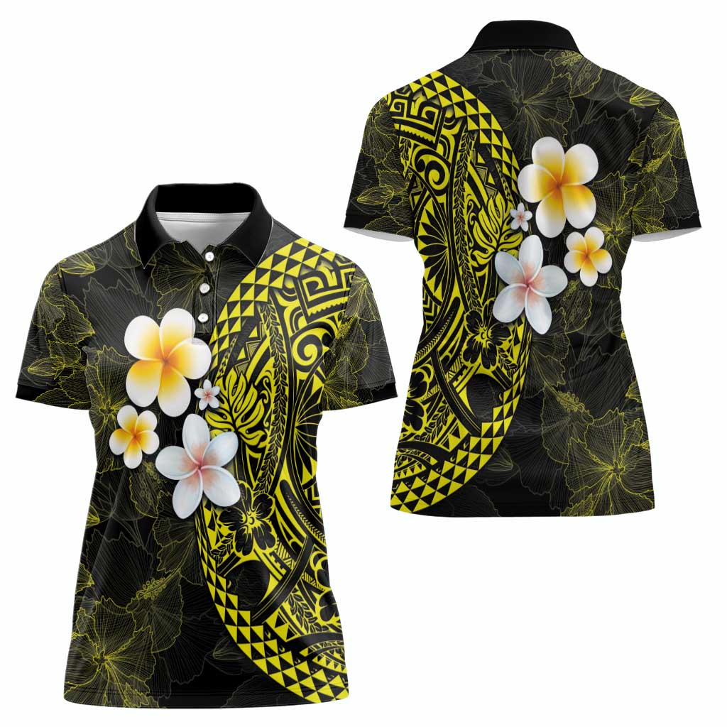 Hawaiian Hibiscus and Plumeria Polynesian Tribal Tattoo Women Polo Shirt Yellow Color LT03 - Polynesian Pride