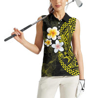 Hawaiian Hibiscus and Plumeria Polynesian Tribal Tattoo Women Sleeveless Polo Shirt Yellow Color