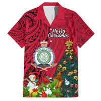 Niue Christmas Family Matching Off Shoulder Maxi Dress and Hawaiian Shirt Coat of Arms and Polynesian Tattoo Xmas Element Christmas Red Vibe LT03 Dad's Shirt - Short Sleeve Red - Polynesian Pride