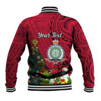 Personalised Niue Christmas Baseball Jacket Coat of Arms and Polynesian Tattoo Xmas Element Christmas Red Vibe LT03 - Polynesian Pride