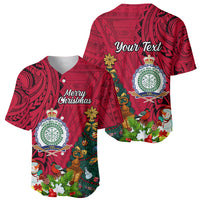 Personalised Niue Christmas Baseball Jersey Coat of Arms and Polynesian Tattoo Xmas Element Christmas Red Vibe LT03 - Polynesian Pride