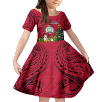 Personalised Niue Christmas Family Matching Off Shoulder Maxi Dress and Hawaiian Shirt Coat of Arms and Polynesian Tattoo Xmas Element Christmas Red Vibe LT03 Daughter's Dress Red - Polynesian Pride