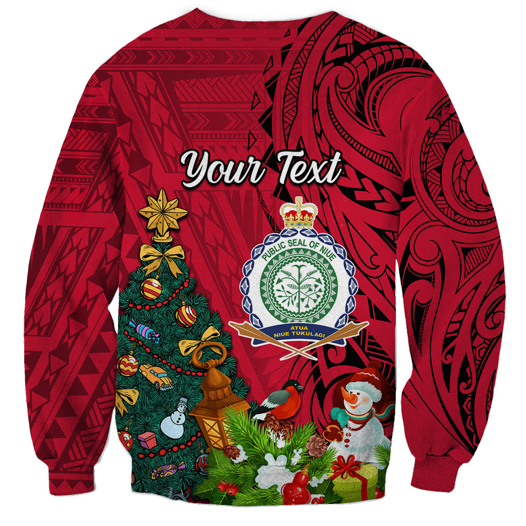 Personalised Niue Christmas Sweatshirt Coat of Arms and Polynesian Tattoo Xmas Element Christmas Red Vibe LT03 - Polynesian Pride