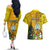 Niue Christmas Couples Matching Off The Shoulder Long Sleeve Dress and Hawaiian Shirt Coat of Arms and Polynesian Tattoo Xmas Element Christmas Yellow Vibe LT03 - Polynesian Pride