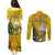 Niue Christmas Couples Matching Puletasi Dress and Long Sleeve Button Shirt Coat of Arms and Polynesian Tattoo Xmas Element Christmas Yellow Vibe LT03 - Polynesian Pride