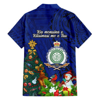 Niue Christmas Family Matching Off Shoulder Short Dress and Hawaiian Shirt Coat of Arms and Polynesian Tattoo Xmas Element Christmas Blue Vibe LT03 - Polynesian Pride