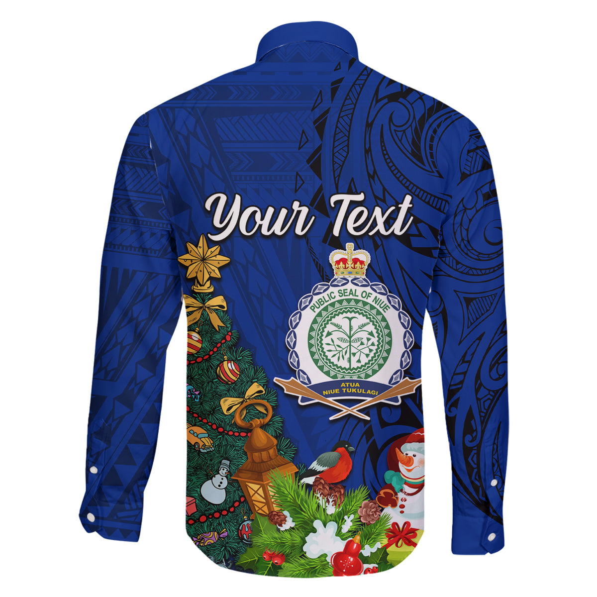 Personalised Niue Christmas Family Matching Tank Maxi Dress and Hawaiian Shirt Coat of Arms and Polynesian Tattoo Xmas Element Christmas Blue Vibe LT03 - Polynesian Pride