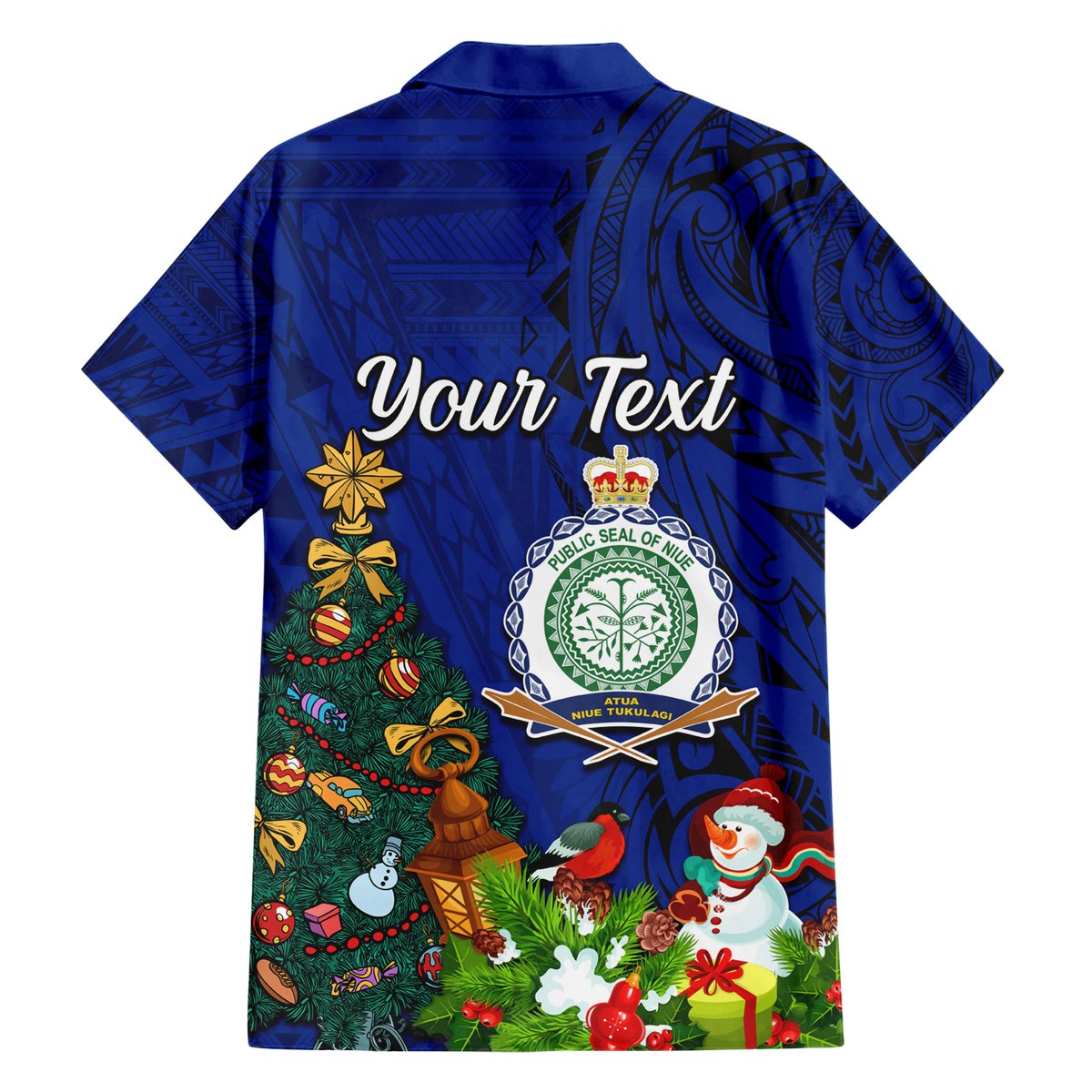 Personalised Niue Christmas Hawaiian Shirt Coat of Arms and Polynesian Tattoo Xmas Element Christmas Blue Vibe LT03 - Polynesian Pride