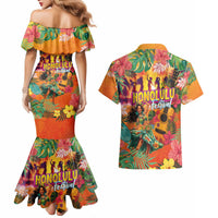 Hawaiian Honolulu Festival Couples Matching Mermaid Dress and Hawaiian Shirt Hawaiian Identity - Hula Dancer and Ukulele Tropical Plants Style LT03 - Polynesian Pride