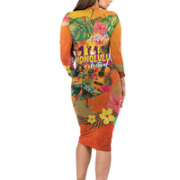 Hawaiian Honolulu Festival Family Matching Long Sleeve Bodycon Dress and Hawaiian Shirt Hawaiian Identity - Hula Dancer and Ukulele Tropical Plants Style LT03 - Polynesian Pride