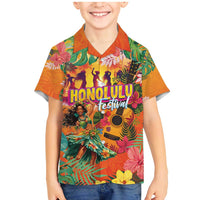 Hawaiian Honolulu Festival Family Matching Mermaid Dress and Hawaiian Shirt Hawaiian Identity - Hula Dancer and Ukulele Tropical Plants Style LT03 Son's Shirt Orange - Polynesian Pride