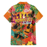 Hawaiian Honolulu Festival Family Matching Off Shoulder Maxi Dress and Hawaiian Shirt Hawaiian Identity - Hula Dancer and Ukulele Tropical Plants Style LT03 - Polynesian Pride