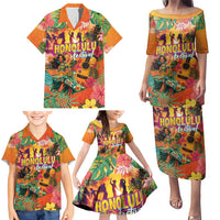 Hawaiian Honolulu Festival Family Matching Puletasi and Hawaiian Shirt Hawaiian Identity - Hula Dancer and Ukulele Tropical Plants Style LT03 - Polynesian Pride
