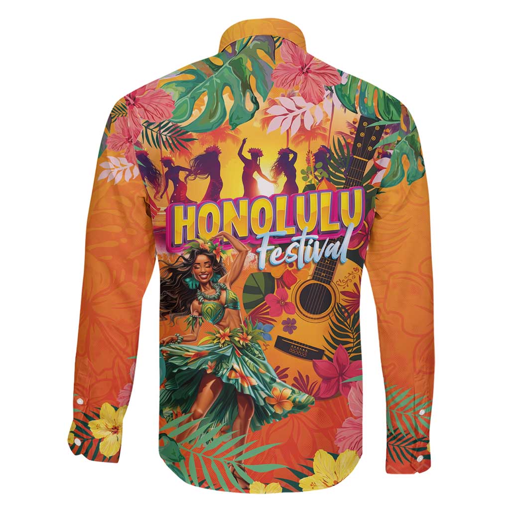 Hawaiian Honolulu Festival Family Matching Short Sleeve Bodycon Dress and Hawaiian Shirt Hawaiian Identity - Hula Dancer and Ukulele Tropical Plants Style LT03 - Polynesian Pride