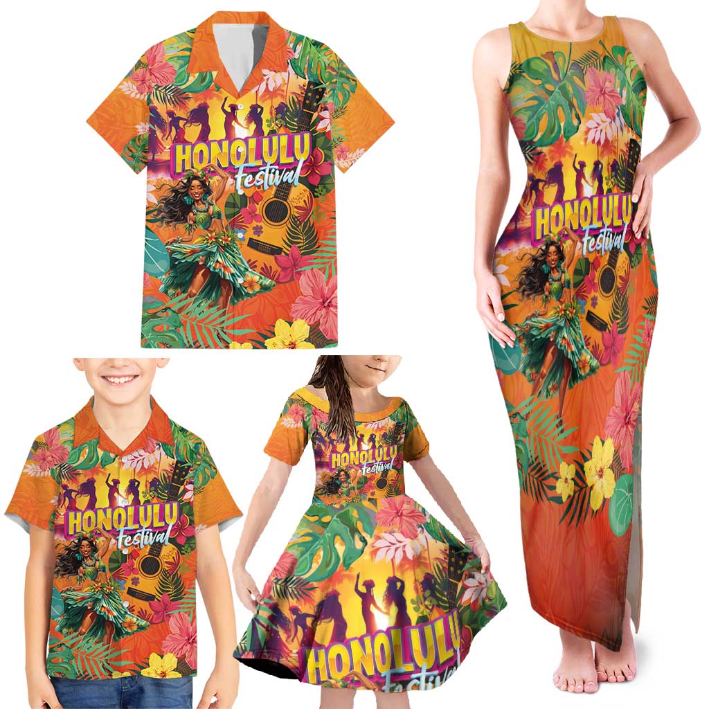 Hawaiian Honolulu Festival Family Matching Tank Maxi Dress and Hawaiian Shirt Hawaiian Identity - Hula Dancer and Ukulele Tropical Plants Style LT03 - Polynesian Pride