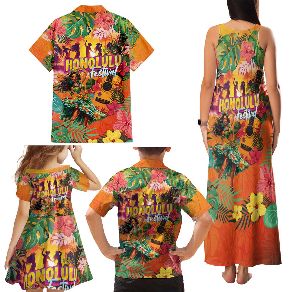 Hawaiian Honolulu Festival Family Matching Tank Maxi Dress and Hawaiian Shirt Hawaiian Identity - Hula Dancer and Ukulele Tropical Plants Style LT03 - Polynesian Pride