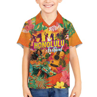 Hawaiian Honolulu Festival Family Matching Tank Maxi Dress and Hawaiian Shirt Hawaiian Identity - Hula Dancer and Ukulele Tropical Plants Style LT03 Son's Shirt Orange - Polynesian Pride