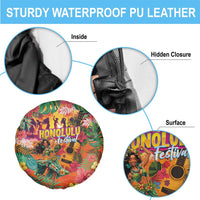 Hawaiian Honolulu Festival Spare Tire Cover Hawaiian Identity - Hula Dancer and Ukulele Tropical Plants Style LT03 - Polynesian Pride