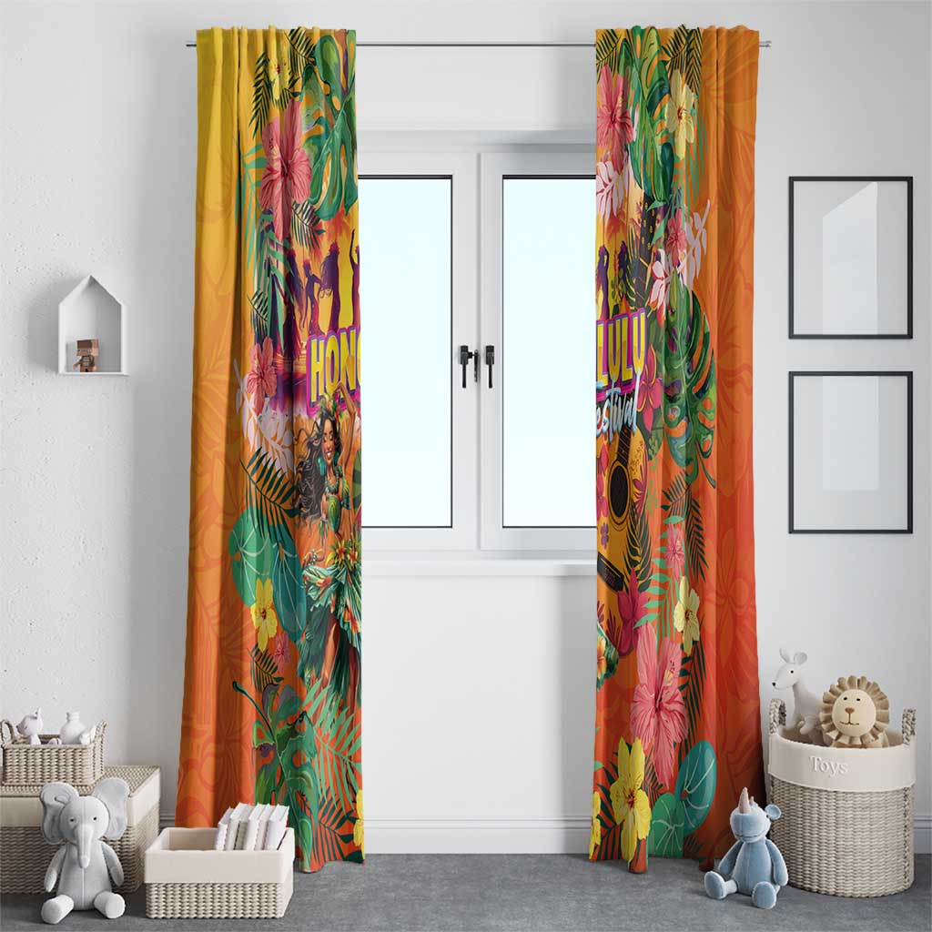 Hawaiian Honolulu Festival Window Curtain Hawaiian Identity - Hula Dancer and Ukulele Tropical Plants Style