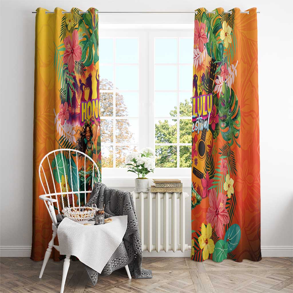 Hawaiian Honolulu Festival Window Curtain Hawaiian Identity - Hula Dancer and Ukulele Tropical Plants Style