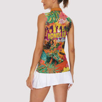 Hawaiian Honolulu Festival Women Sleeveless Polo Shirt Hawaiian Identity - Hula Dancer and Ukulele Tropical Plants Style LT03 - Polynesian Pride