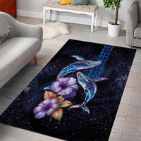 Hawaiian Whales Love Couple Area Rug Hibiscus and Kakau Art Tattoo Night Sky Vibe LT03 - Polynesian Pride