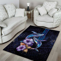 Hawaiian Whales Love Couple Area Rug Hibiscus and Kakau Art Tattoo Night Sky Vibe LT03 - Polynesian Pride