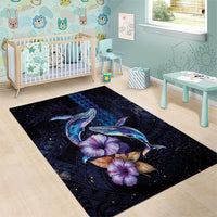 Hawaiian Whales Love Couple Area Rug Hibiscus and Kakau Art Tattoo Night Sky Vibe LT03 - Polynesian Pride