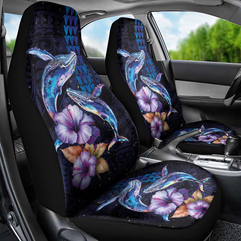 Hawaiian Whales Love Couple Car Seat Cover Hibiscus and Kakau Art Tattoo Night Sky Vibe LT03 - Polynesian Pride