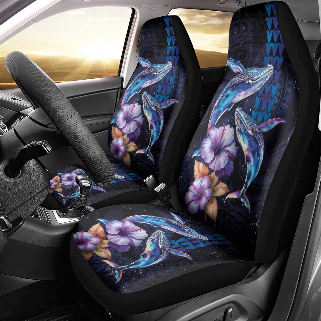 Hawaiian Whales Love Couple Car Seat Cover Hibiscus and Kakau Art Tattoo Night Sky Vibe LT03 - Polynesian Pride