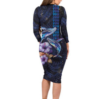 Hawaiian Whales Love Couple Family Matching Long Sleeve Bodycon Dress and Hawaiian Shirt Hibiscus and Kakau Art Tattoo Night Sky Vibe LT03 - Polynesian Pride