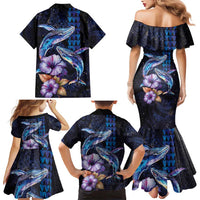 Hawaiian Whales Love Couple Family Matching Mermaid Dress and Hawaiian Shirt Hibiscus and Kakau Art Tattoo Night Sky Vibe LT03 - Polynesian Pride