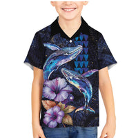 Hawaiian Whales Love Couple Family Matching Mermaid Dress and Hawaiian Shirt Hibiscus and Kakau Art Tattoo Night Sky Vibe LT03 Son's Shirt Navy - Polynesian Pride