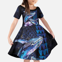 Hawaiian Whales Love Couple Family Matching Off The Shoulder Long Sleeve Dress and Hawaiian Shirt Hibiscus and Kakau Art Tattoo Night Sky Vibe LT03 - Polynesian Pride