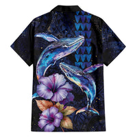Hawaiian Whales Love Couple Family Matching Off The Shoulder Long Sleeve Dress and Hawaiian Shirt Hibiscus and Kakau Art Tattoo Night Sky Vibe LT03 - Polynesian Pride