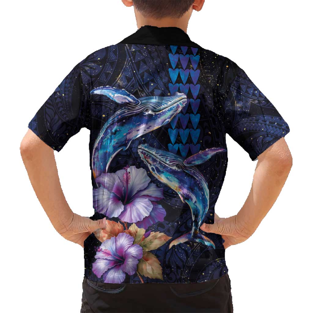 Hawaiian Whales Love Couple Family Matching Off Shoulder Maxi Dress and Hawaiian Shirt Hibiscus and Kakau Art Tattoo Night Sky Vibe LT03 - Polynesian Pride