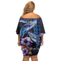 Hawaiian Whales Love Couple Family Matching Off Shoulder Short Dress and Hawaiian Shirt Hibiscus and Kakau Art Tattoo Night Sky Vibe LT03 - Polynesian Pride