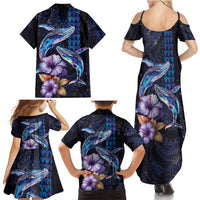 Hawaiian Whales Love Couple Family Matching Summer Maxi Dress and Hawaiian Shirt Hibiscus and Kakau Art Tattoo Night Sky Vibe LT03 - Polynesian Pride