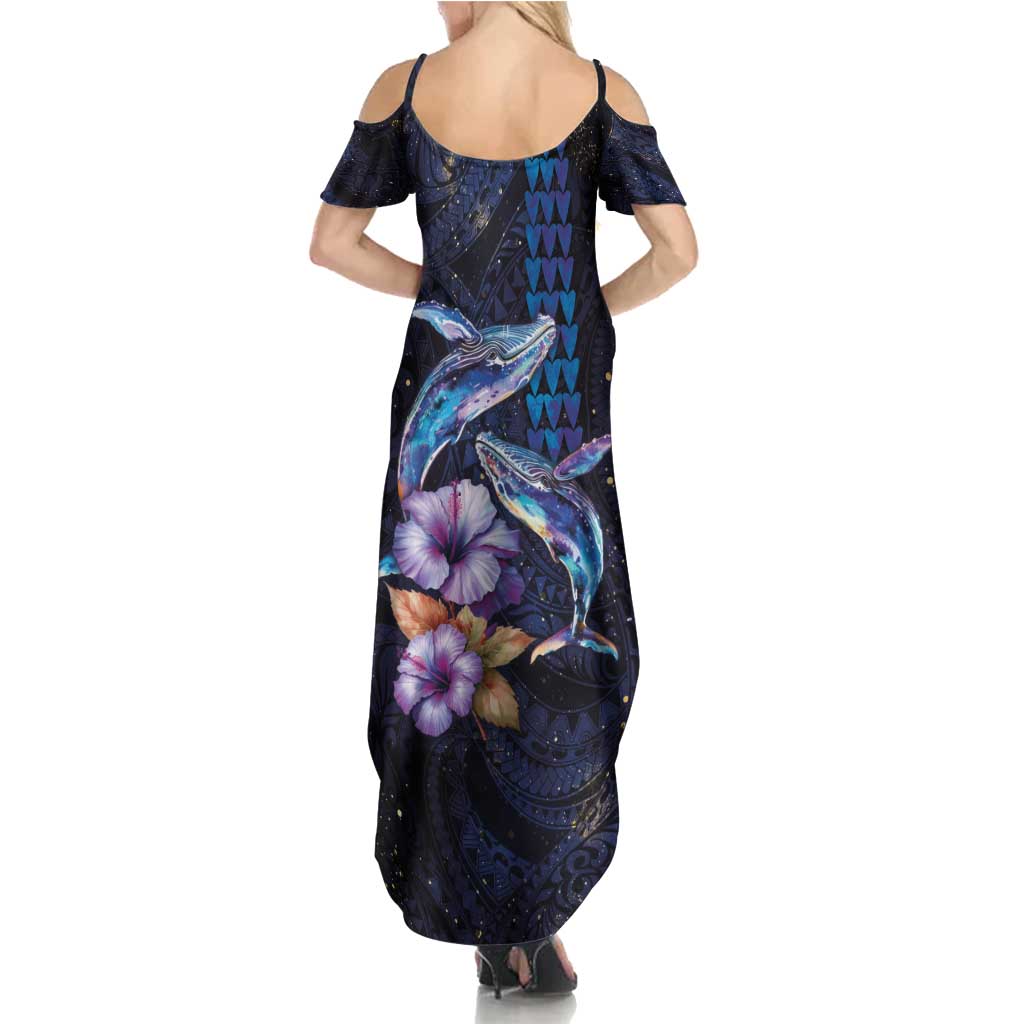 Hawaiian Whales Love Couple Family Matching Summer Maxi Dress and Hawaiian Shirt Hibiscus and Kakau Art Tattoo Night Sky Vibe LT03 - Polynesian Pride