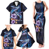 Hawaiian Whales Love Couple Family Matching Tank Maxi Dress and Hawaiian Shirt Hibiscus and Kakau Art Tattoo Night Sky Vibe LT03 - Polynesian Pride