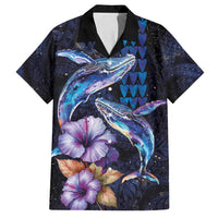 Hawaiian Whales Love Couple Family Matching Tank Maxi Dress and Hawaiian Shirt Hibiscus and Kakau Art Tattoo Night Sky Vibe LT03 Dad's Shirt - Short Sleeve Navy - Polynesian Pride