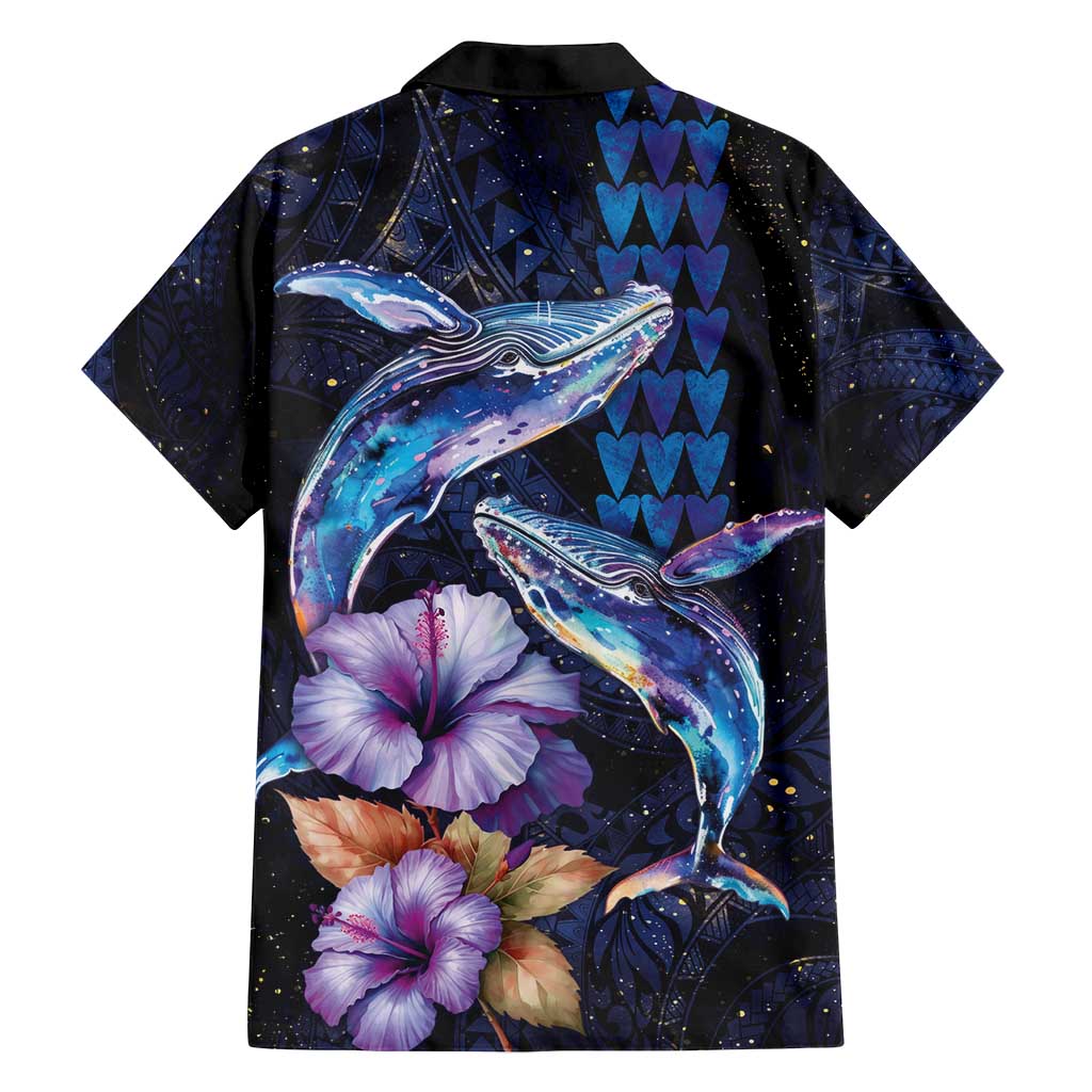 Hawaiian Whales Love Couple Family Matching Tank Maxi Dress and Hawaiian Shirt Hibiscus and Kakau Art Tattoo Night Sky Vibe LT03 - Polynesian Pride