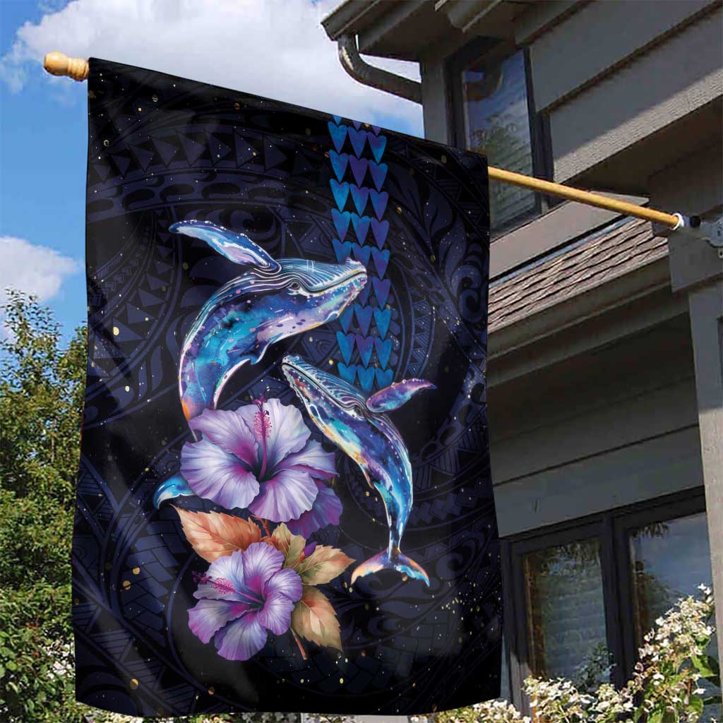 Hawaiian Whales Love Couple Garden Flag Hibiscus and Kakau Art Tattoo Night Sky Vibe LT03 - Polynesian Pride