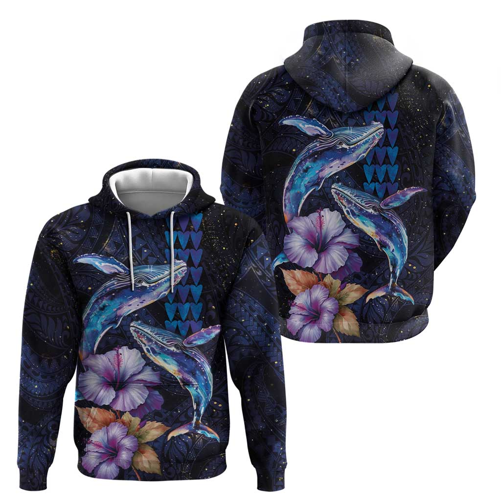 Hawaiian Whales Love Couple Hoodie Hibiscus and Kakau Art Tattoo Night Sky Vibe LT03 - Polynesian Pride