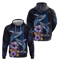 Hawaiian Whales Love Couple Hoodie Hibiscus and Kakau Art Tattoo Night Sky Vibe LT03 - Polynesian Pride
