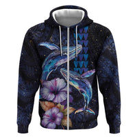 Hawaiian Whales Love Couple Hoodie Hibiscus and Kakau Art Tattoo Night Sky Vibe LT03 Zip Hoodie Navy - Polynesian Pride